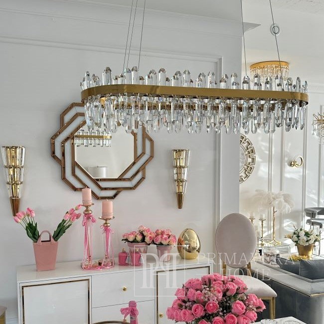 Żyrandol kryształowy BULGARI L 100cm glamour, złoty, podłużny, designerski, ekskluzywny w stylu nowoczesnym, lampa wisząca nad stół 