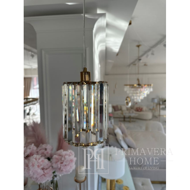 Żyrandol kryształowy STARS L, lampa wisząca glamour,  podłużna, złota, designerska, ekskluzywna, ze szklanymi kloszami, nad wyspę 