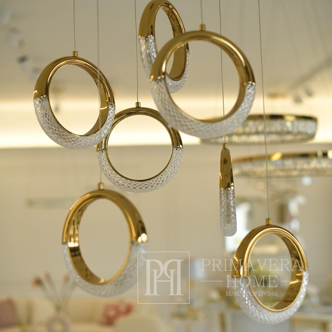 Crystal chandelier, glamor pendant lamp, gold, round, designer, exclusive, single, above the island ROUND SINGLE 