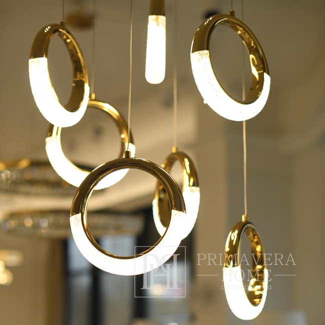 Crystal chandelier, glamor pendant lamp, gold, round, designer, exclusive, single, above the island ROUND SINGLE 
