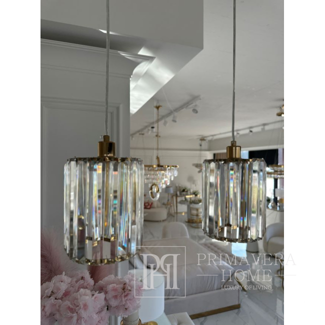 Żyrandol kryształowy STARS XL, wiszący, złoty, designerski, ekskluzywny w stylu nowoczesnym, ze szklanymi kloszami, lampa wisząca nad schody, hol 