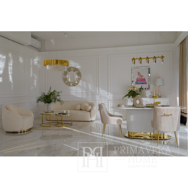 Modern, gold, glamorous chandelier, above the table, above the island, oblong ROUND L 