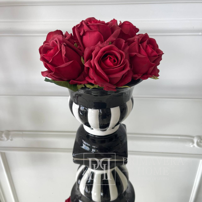Black ceramic flowerpot with white stripes, decoration, 16,5 cm 