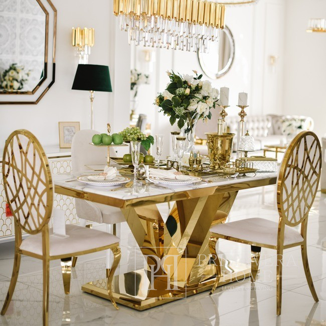 Exklusiver Glamour-Esstisch, modern, weißer Marmor, goldene LV COLLECTION OUTLET 
