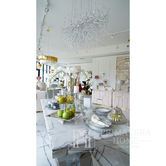Żyrandol glamour RAIN L 110 cm designerski, ekskluzywny w stylu nowoczesnym, srebrny OŚWIETLENIE
