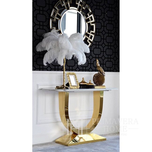 Glamour-Konsole im modernen Stil mit weißer Marmorplatte, ART DECO Gold OUTLET 