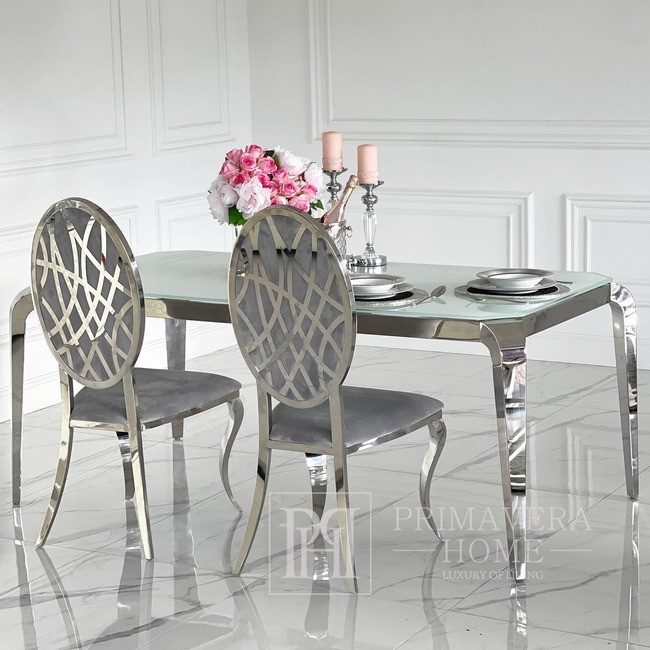 Krzesło glamour, luksusowe, stalowe, nowoczesne, szare, srebrne AZURO OUTLET 