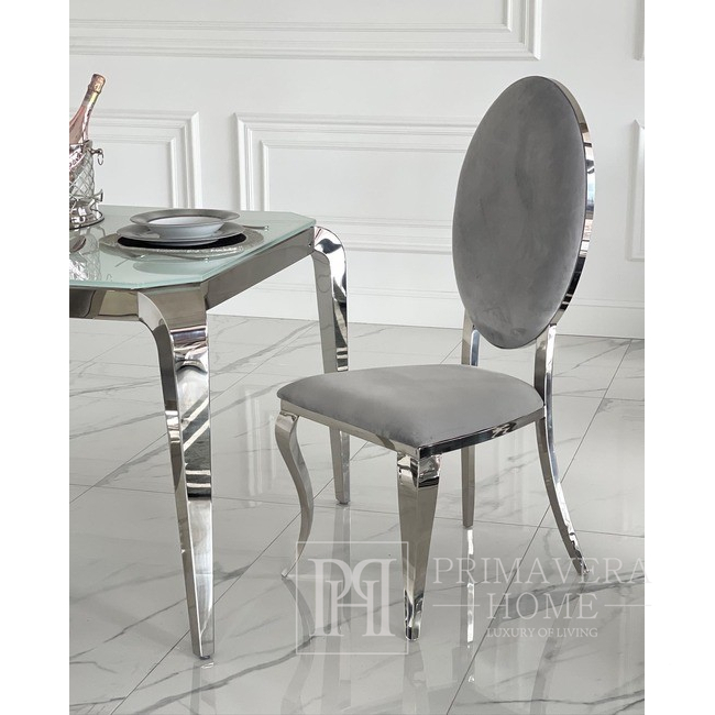 Luxuriöser Glamour-Stuhl, Stahl, Modern, Grau, Silber AZURO OUTLET 