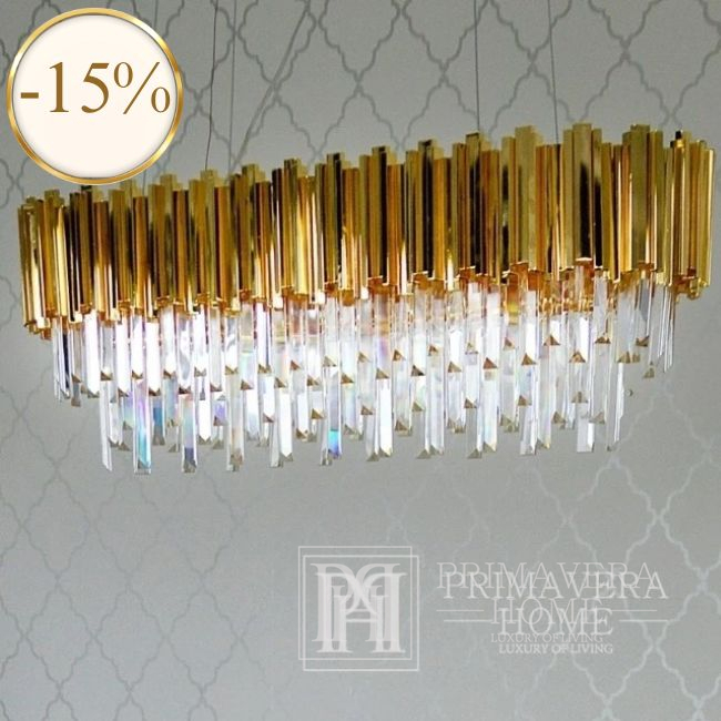 EMPIRE glamor chandelier 100 cm luxury crystal oblong dining room hanging lamp, gold