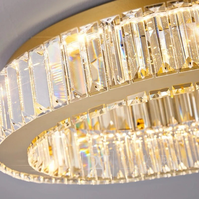 Krištolinis, auksinis, dizainerių sukurtas lubinis šviestuvas, išskirtinis modernaus stiliaus, apvalus, žiedinis, lubinis šviestuvas ECLIPSE 50 cm 