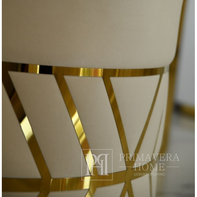 Runder beige-goldener Sitzhocker mit BLUMENmuster 