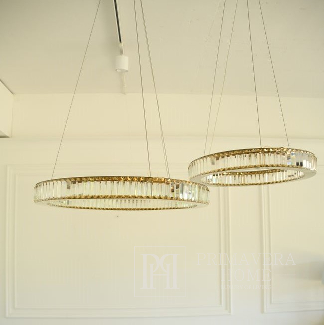 Krištolo sietynas, žiedas, auksinis, modernus glamūrinis pakabinamas šviestuvas svetainei, reguliuojamas ECLIPSE M 80 cm 