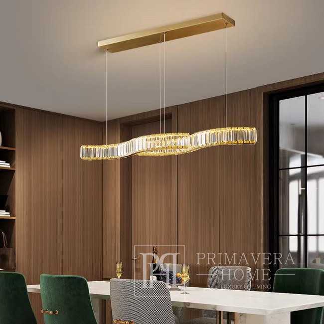 Modern BLOOM chandelier, gold, glamorous, above the table, above the island, oblong 