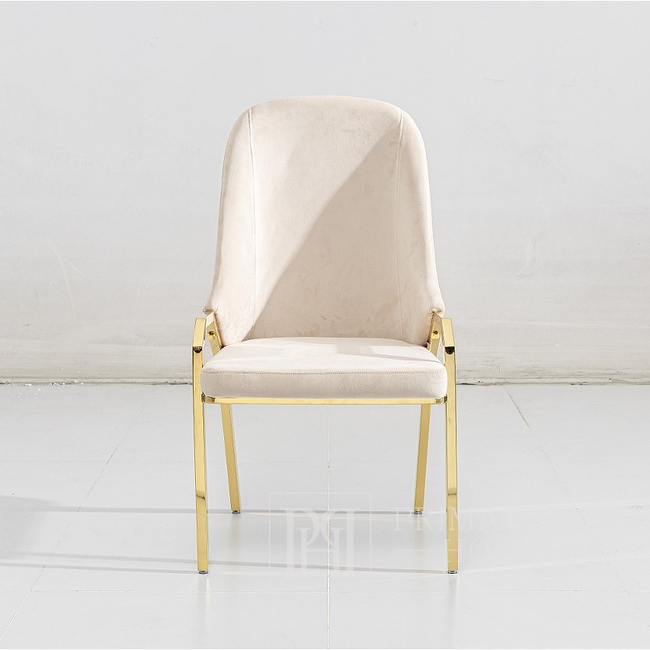 Krzesło glamour z podłokietnikami, nowoczesne, tapicerowane, designerskie, do jadalni, do toaletki, beżowe złote SAVOY 