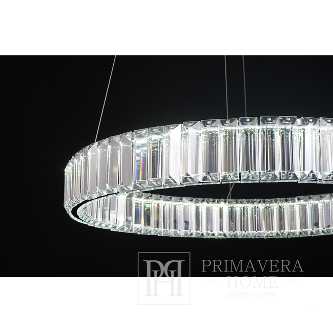 Crystal chandelier, ring, silver, modern glamor pendant lamp for the living room, adjustable ECLIPSE M 80 cm 
