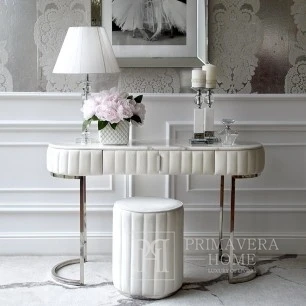Konsola glamour BELLA SILVER modern classic do przedpokoju, marmurowy blat, salonu srebrna biała