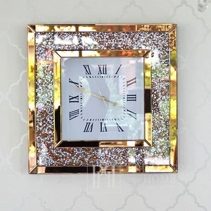 Zegar ścienny PAOLA GOLD diamentowy lustrzany kwadratowy złoty