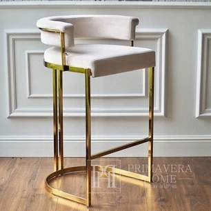 Glamour-Hocker MARCO modern gepolstert für Esszimmer, Bar, Kücheninsel gold beige