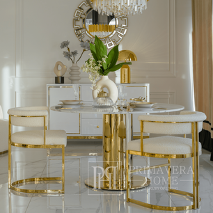 Round glamor dining table, on a golden steel leg, modern, 130cm ORION 