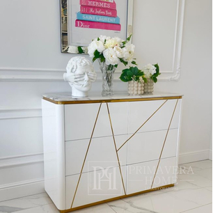 Glamor chest of drawers varnished, modern, designer, white and gold AVENUE 120cm OUTLET 