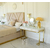 Glamour konsolė, tualetinis staliukas miegamajam, persirengimo kambariui, modernus, smėlio spalvos, su stalčiumi, su auksiniu veidrodžiu AMORE 