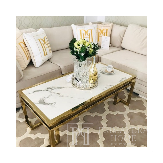 Couchtisch im New Yorker Stil und Glamour Edelstahl Gold Marmor OSKAR GOLD 