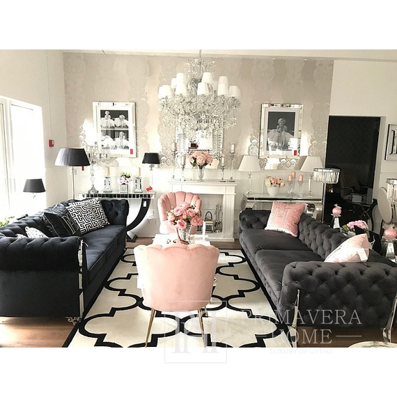 Glamūrinė sofa DIVA SILVER apmušta moderni Niujorko juoda sidabrinė 