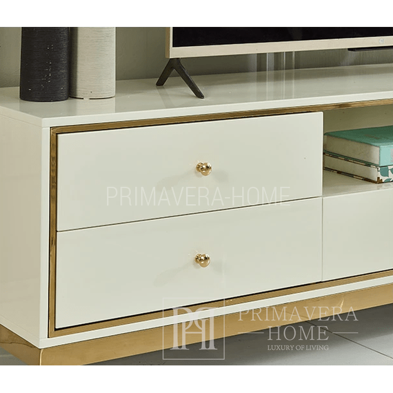 TV-Schrank, weiß und gold, glamourös, modern, hochglänzend Lorenzo L Gold OUTLET 