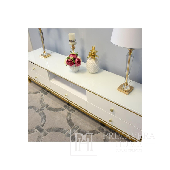 TV-Schrank, weiß und gold, glamourös, modern, hochglänzend Lorenzo L Gold OUTLET 