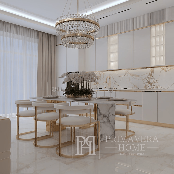 MILANO glamorous table, exclusive for the dining room, modern, white marble top, golden marble legs 