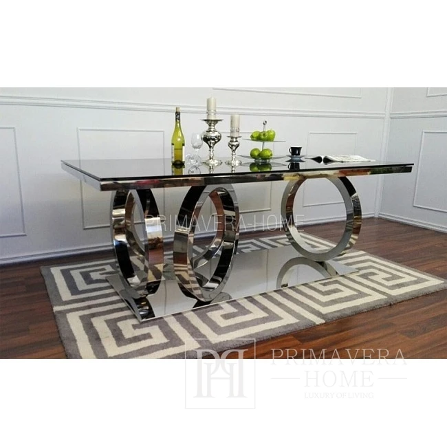 Glamour table PICASSO for the dining room, steel, glass, white OUTLET