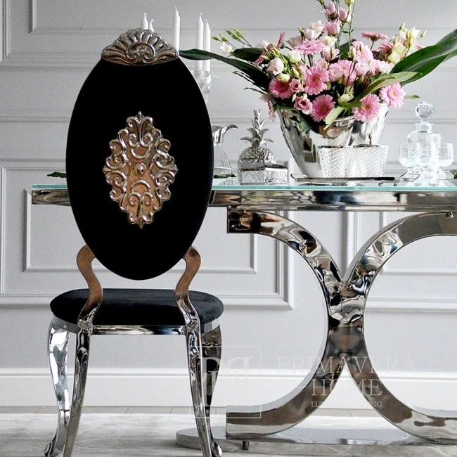 Glamour table RITZ for dining, steel, with a mirrored top OUTLET