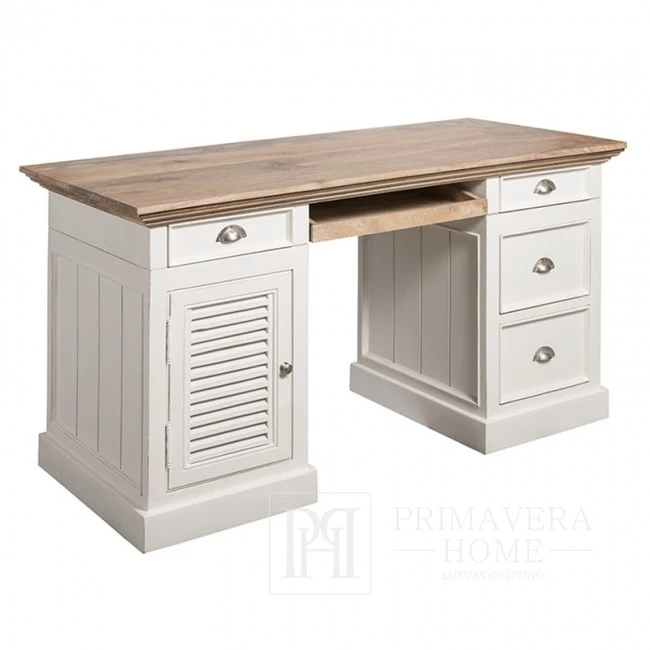 Antique white desk, natural wood Bristol, hampton style