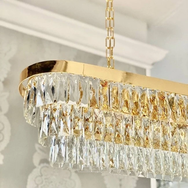 Ekskluzywny żyrandol kryształowy podłużny do jadalni glamour nowoczesna lampa wisząca, złoty MONACO XL