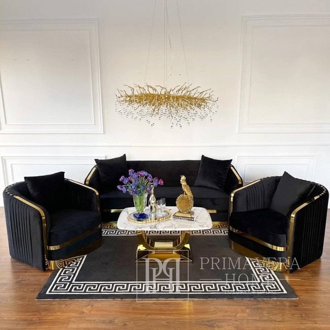 sofa glamour czarna z elemntami stalowymi