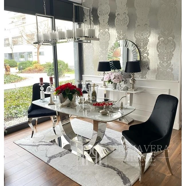 Upholstered chair CAMILLIA modern, glamor steel legs, silver 48x53.5x99 black