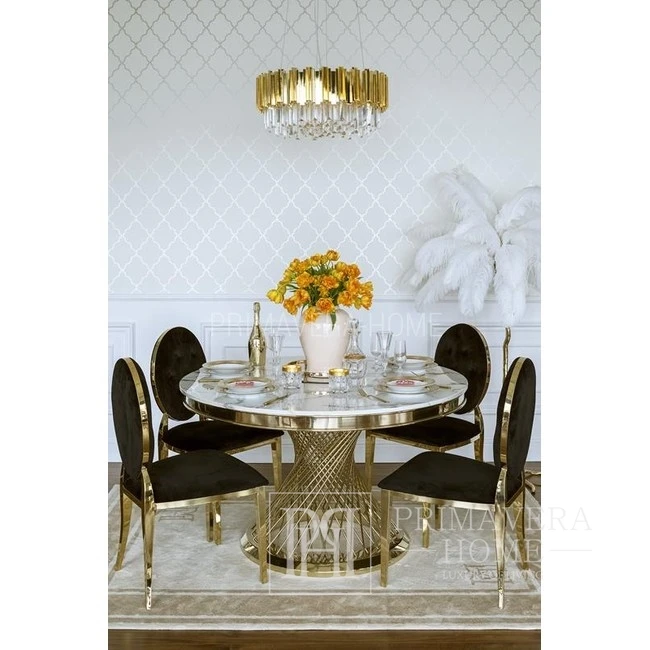 Glamour chair MEDALION for dining room steel black, gold OUTLET