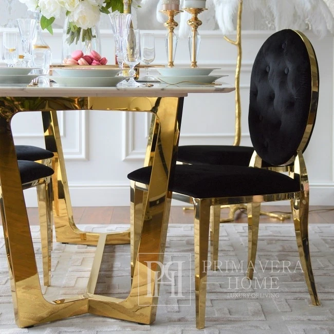 Glamour chair MEDALION for dining room steel black, gold OUTLET