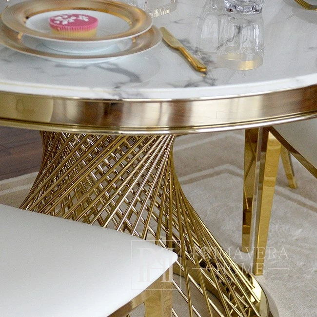 Round table glamor ANTONIO GOLD white marble, steel, gold