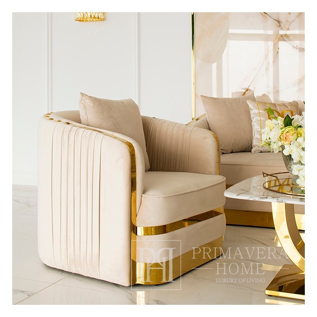 Stilingas glamūrinis minkštas fotelis  aukso smėlio spalvos 90x85x79 MADONNA 