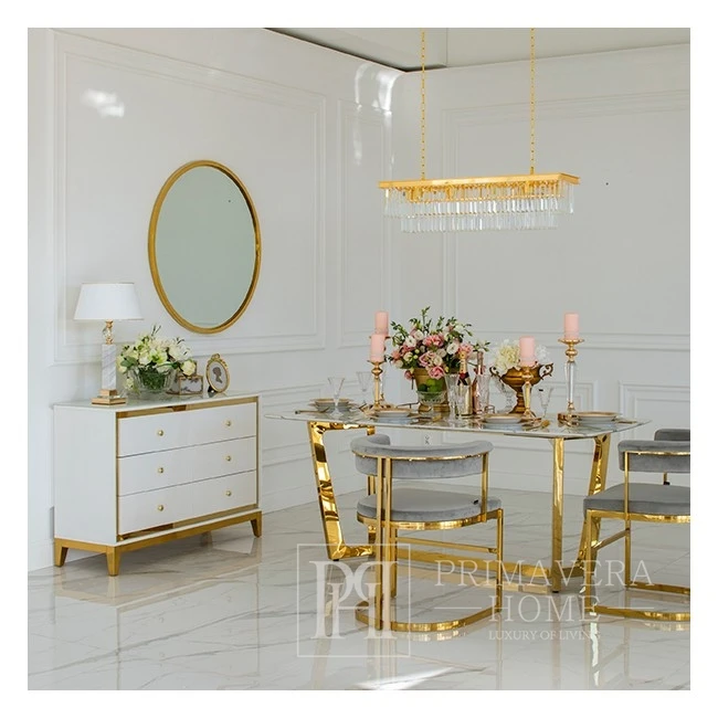 Glamour-Kommode lackiert hölzern mit Stahlbeinen Lorenzo M Gold