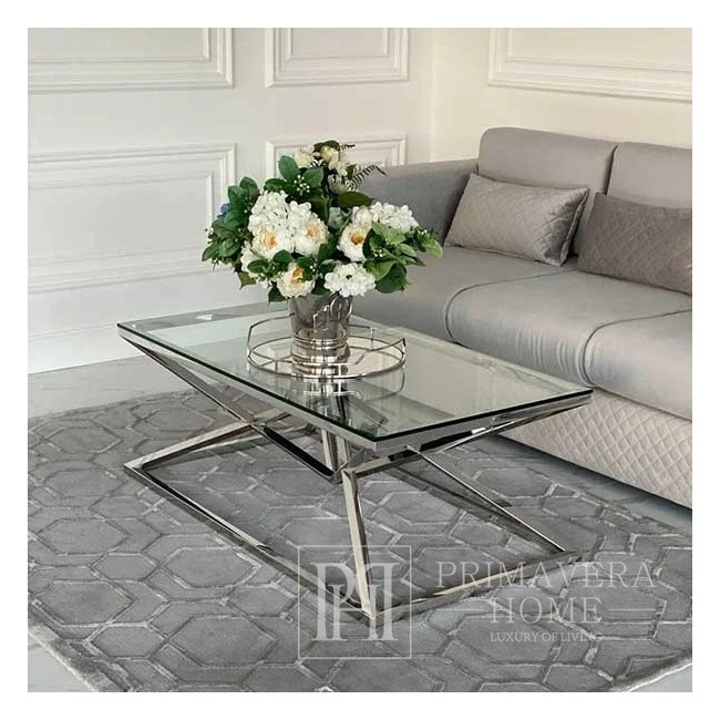Coffee table CONRAD glamour modern New York steel glass silver OUTLET