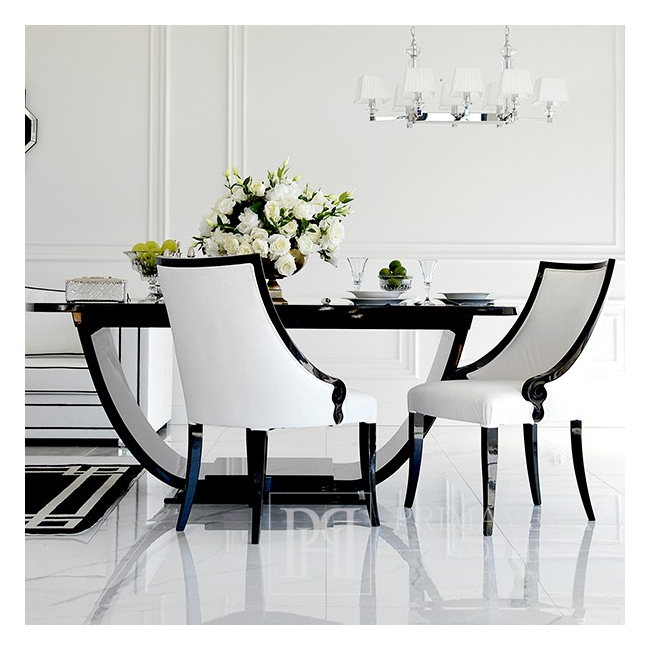 Krzesło glamour ekskluzywne, tapicerowane, do jadalni, klasyczne, wygodne, białe, czarne, bukowe, włoski design CARLOTTA 