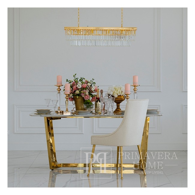 GLAMOR chandelier 100 cm crystal rectangular, modern, oblong hanging lamp, gold 