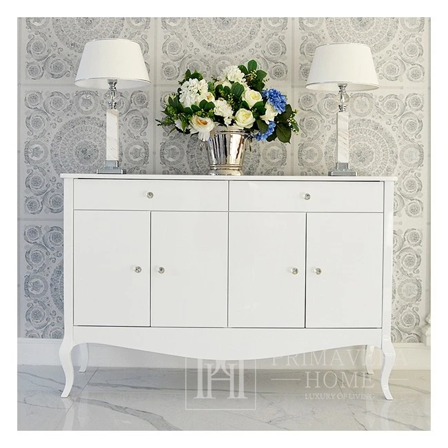 Chest of drawers ELENA GLAMOR , bent legs with drawers, white
