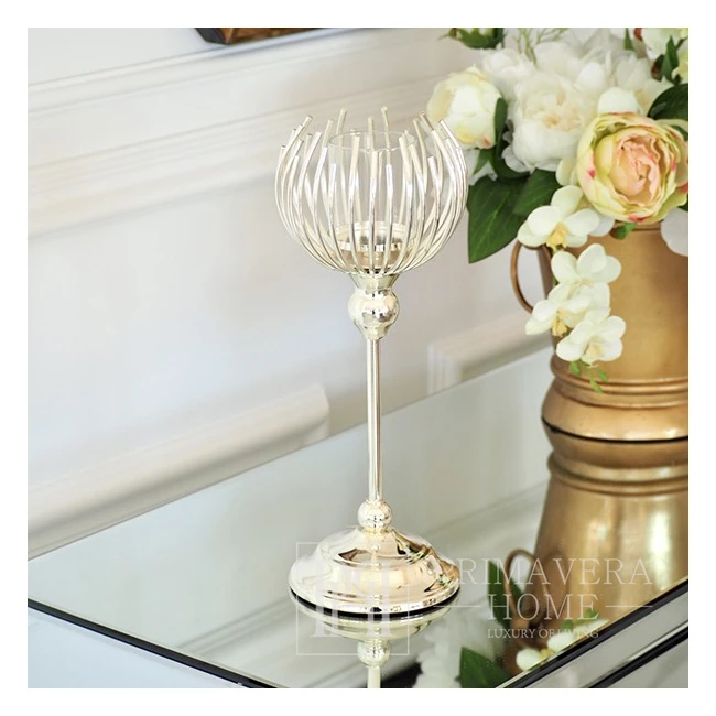 A metal glass candlestick with a VILLA S lampshade 28cm