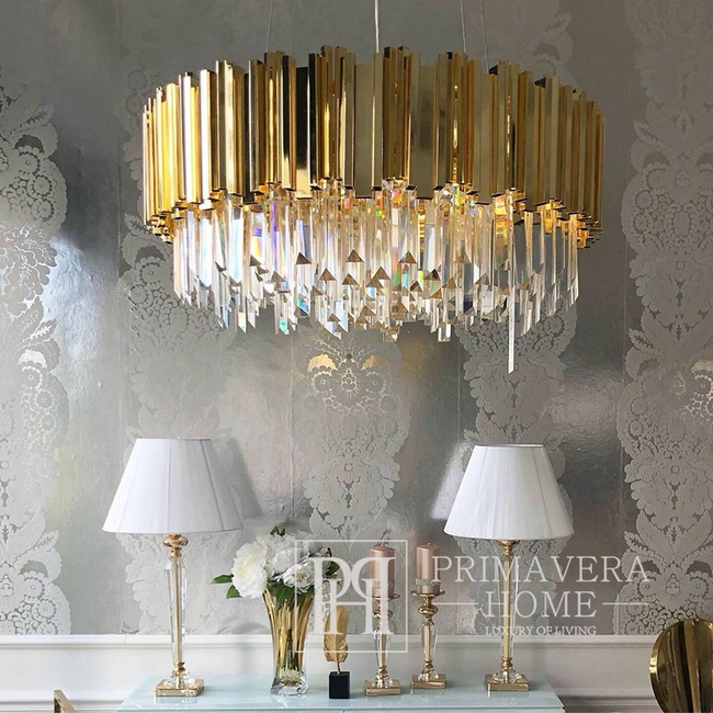Glamour-Kronleuchter EMPIRE, 60 cm, luxuriöse runde Hängelampe aus Kristall, Gold LICHT