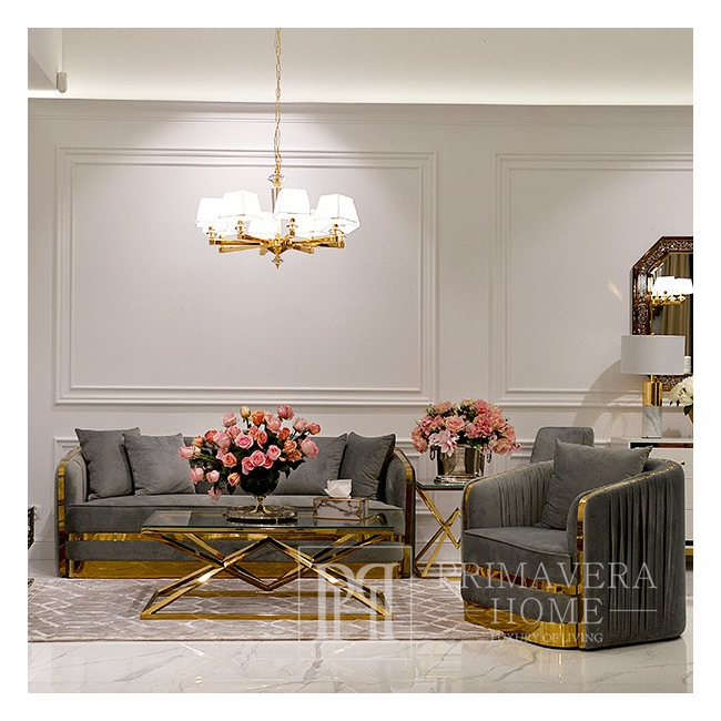 Elegante stilvolle Lampe Kronleuchter Glamour Pendelleuchte, Hamptons-Stil 8 Arme ELEGANZA M GOLD LICHT