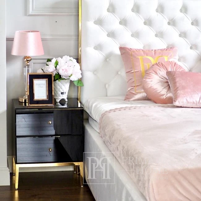 Stylish bedside table Franco for the bedroom, black, gold