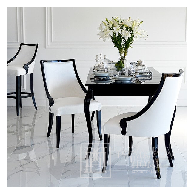Eleganter schwarz Hochglanz ausziehbarer Tisch ELENA GLAMOUR gebogene Beine 